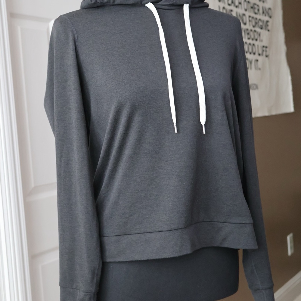 Vuori Charcoal Hoodie with White Drawstrings